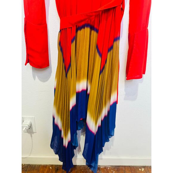 THEBE MAGUGU Red Gradient Asymmetric Pleated Cocktail Collared Chiffon Dress M - Picture 9 of 16